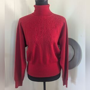 VTG Scarlet Red Meister Rope Swirl Sweater Ski Lodge Apres 70s 80s Tomato Girl M